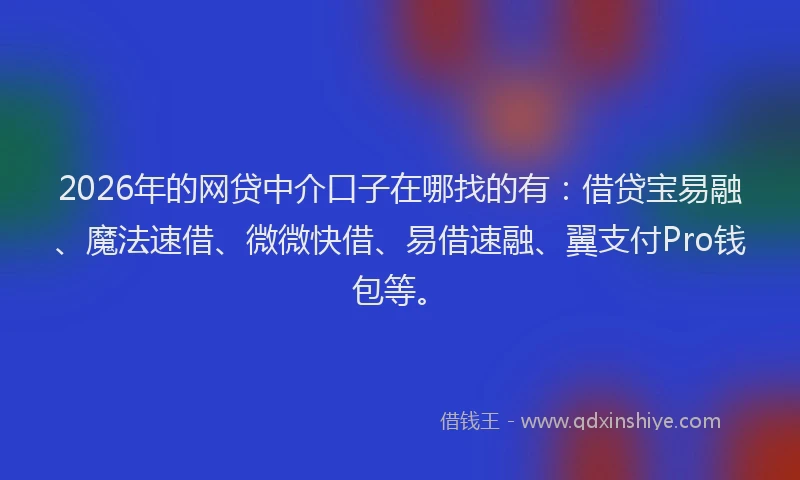 2026年的网贷中介口子在哪找的有：借贷宝易融、魔法速借、微微快借、易借速融、翼支付Pro钱包等。