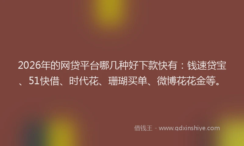 2026年的网贷平台哪几种好下款快有：钱速贷宝、51快借、时代花、珊瑚买单、微博花花金等。