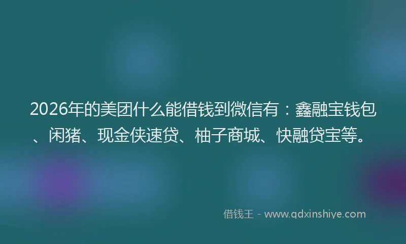 2026年的美团什么能借钱到微信有：鑫融宝钱包、闲猪、现金侠速贷、柚子商城、快融贷宝等。
