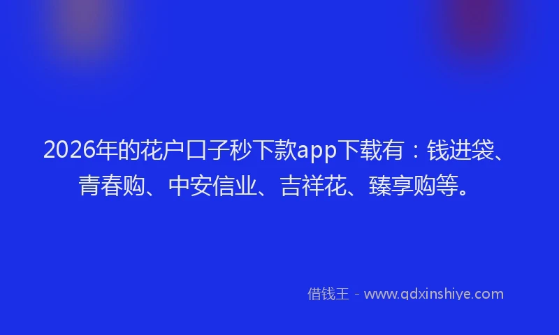 2026年的花户口子秒下款app下载有：钱进袋、青春购、中安信业、吉祥花、臻享购等。