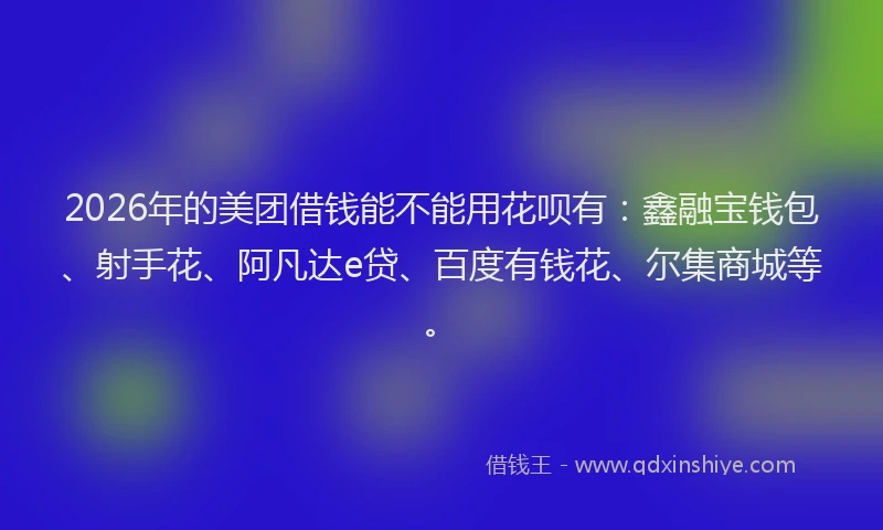 2026年的美团借钱能不能用花呗有：鑫融宝钱包、射手花、阿凡达e贷、百度有钱花、尔集商城等。