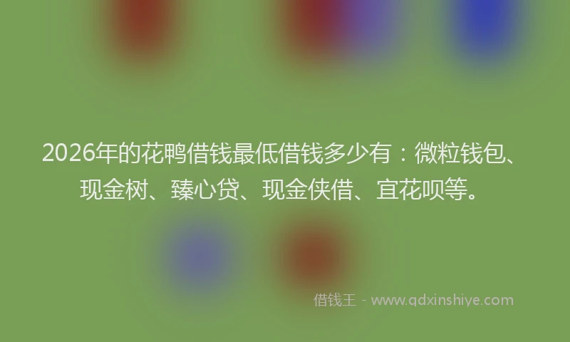 2026年的花鸭借钱最低借钱多少有：微粒钱包、现金树、臻心贷、现金侠借、宜花呗等。