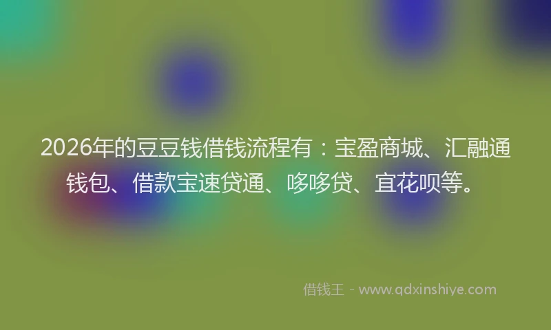 2026年的豆豆钱借钱流程有：宝盈商城、汇融通钱包、借款宝速贷通、哆哆贷、宜花呗等。