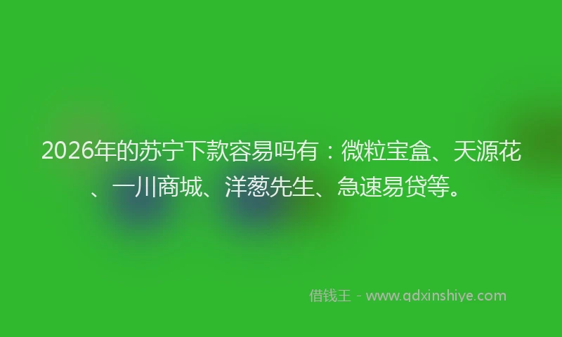 2026年的苏宁下款容易吗有：微粒宝盒、天源花、一川商城、洋葱先生、急速易贷等。