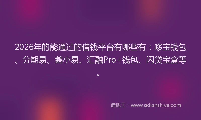 2026年的能通过的借钱平台有哪些有：哆宝钱包、分期易、鹅小易、汇融Pro+钱包、闪贷宝盒等。