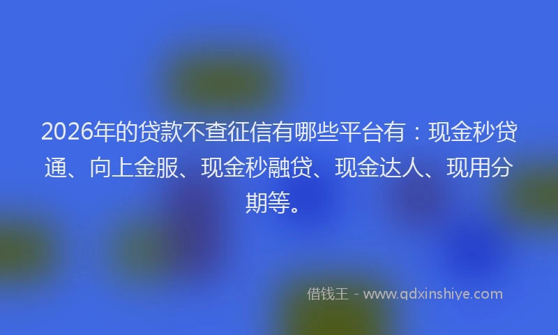 2026年的贷款不查征信有哪些平台有：现金秒贷通、向上金服、现金秒融贷、现金达人、现用分期等。