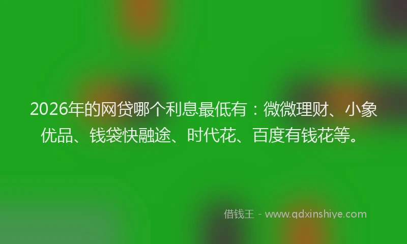 2026年的网贷哪个利息最低有：微微理财、小象优品、钱袋快融途、时代花、百度有钱花等。