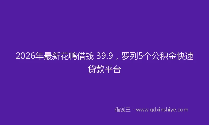 2026年最新花鸭借钱 39.9，罗列5个公积金快速贷款平台
