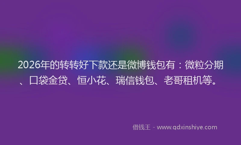 2026年的转转好下款还是微博钱包有：微粒分期、口袋金贷、恒小花、瑞信钱包、老哥租机等。