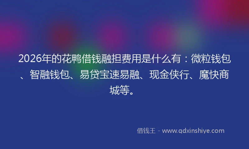2026年的花鸭借钱融担费用是什么有：微粒钱包、智融钱包、易贷宝速易融、现金侠行、魔快商城等。