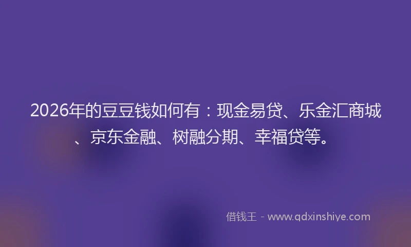 2026年的豆豆钱如何有：现金易贷、乐金汇商城、京东金融、树融分期、幸福贷等。