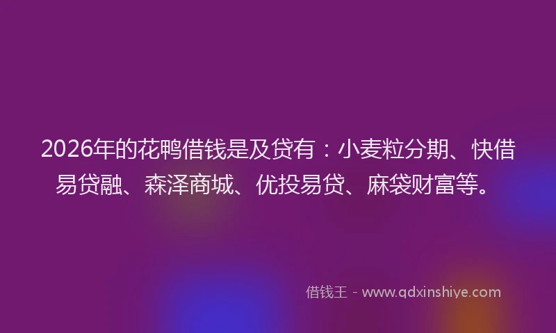2026年的花鸭借钱是及贷有：小麦粒分期、快借易贷融、森泽商城、优投易贷、麻袋财富等。