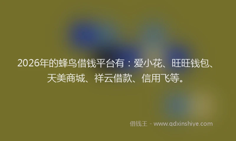 2026年的蜂鸟借钱平台有：爱小花、旺旺钱包、天美商城、祥云借款、信用飞等。