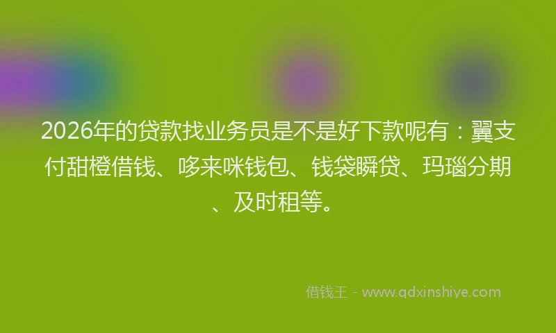 2026年的贷款找业务员是不是好下款呢有：翼支付甜橙借钱、哆来咪钱包、钱袋瞬贷、玛瑙分期、及时租等。