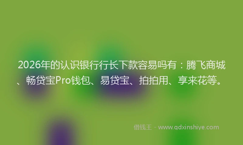 2026年的认识银行行长下款容易吗有：腾飞商城、畅贷宝Pro钱包、易贷宝、拍拍用、享来花等。