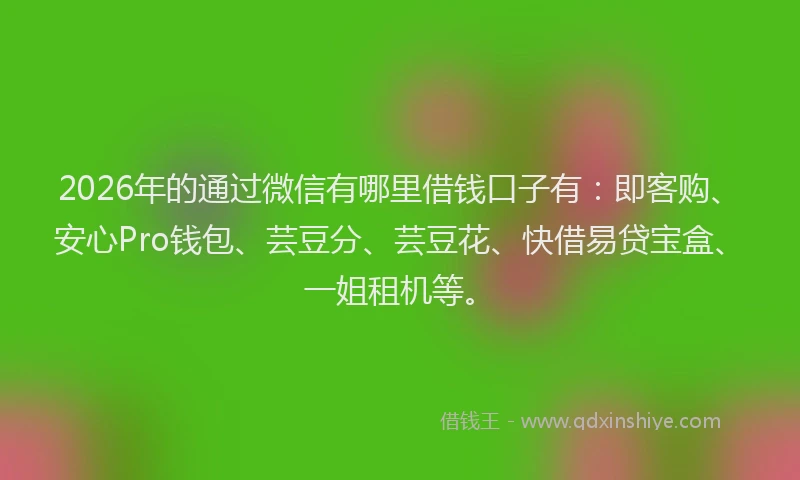2026年的通过微信有哪里借钱口子有：即客购、安心Pro钱包、芸豆分、芸豆花、快借易贷宝盒、一姐租机等。