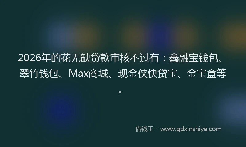 2026年的花无缺贷款审核不过有：鑫融宝钱包、翠竹钱包、Max商城、现金侠快贷宝、金宝盒等。