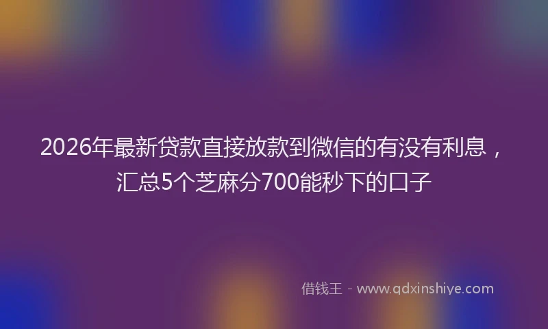 2026年最新贷款直接放款到微信的有没有利息，汇总5个芝麻分700能秒下的口子
