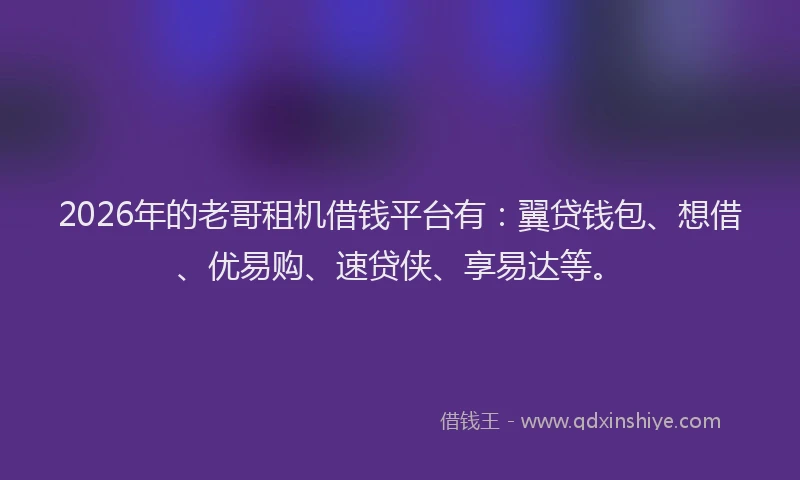 2026年的老哥租机借钱平台有：翼贷钱包、想借、优易购、速贷侠、享易达等。