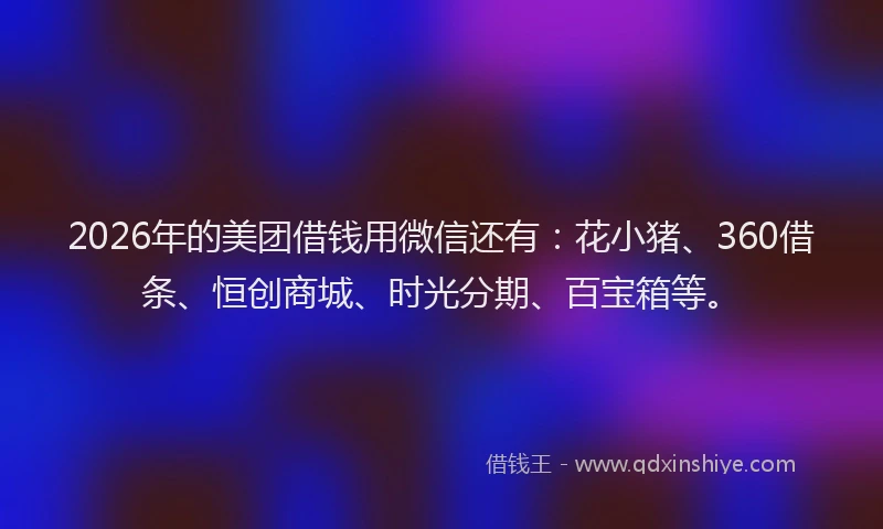 2026年的美团借钱用微信还有：花小猪、360借条、恒创商城、时光分期、百宝箱等。