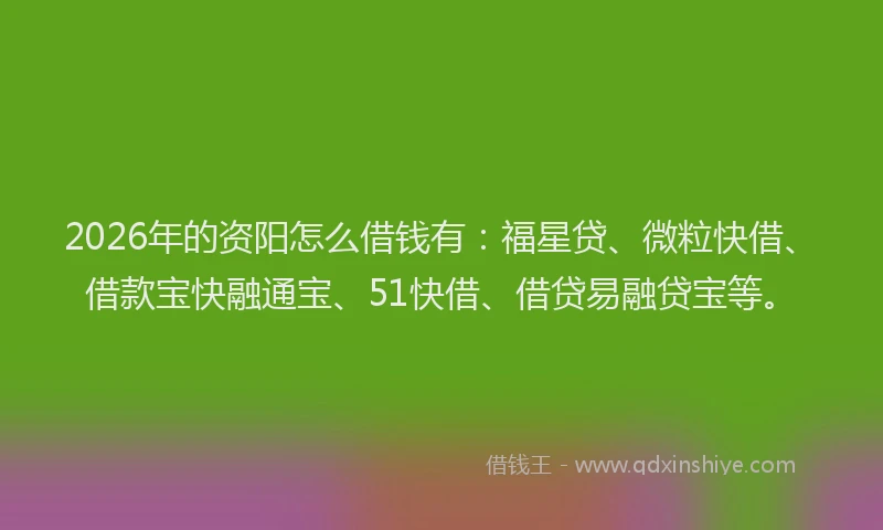 2026年的资阳怎么借钱有：福星贷、微粒快借、借款宝快融通宝、51快借、借贷易融贷宝等。