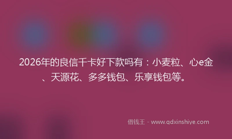 2026年的良信千卡好下款吗有：小麦粒、心e金、天源花、多多钱包、乐享钱包等。