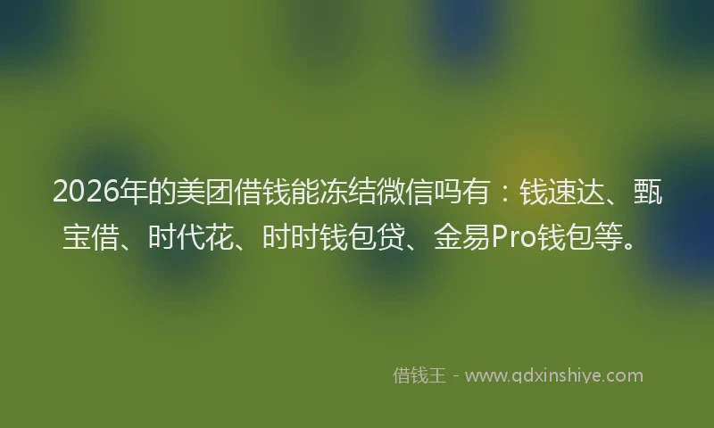 2026年的美团借钱能冻结微信吗有：钱速达、甄宝借、时代花、时时钱包贷、金易Pro钱包等。