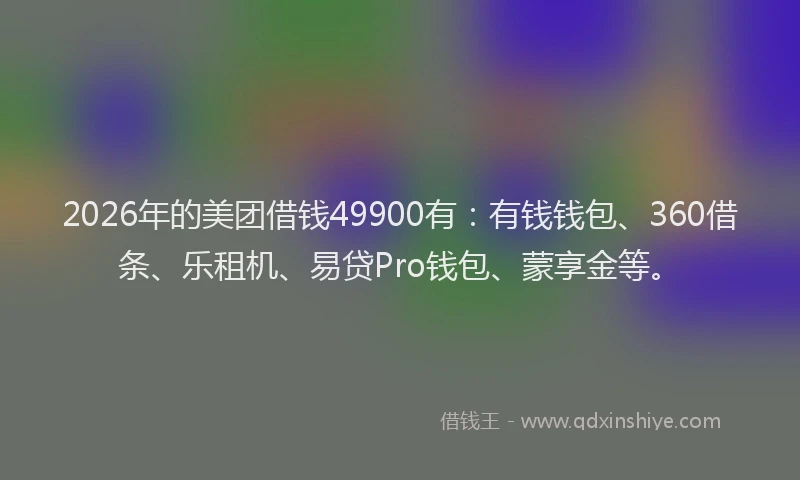 2026年的美团借钱49900有：有钱钱包、360借条、乐租机、易贷Pro钱包、蒙享金等。