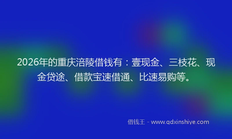 2026年的重庆涪陵借钱有：壹现金、三枝花、现金贷途、借款宝速借通、比速易购等。
