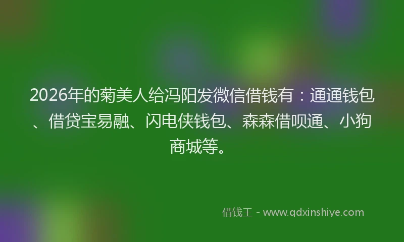 2026年的菊美人给冯阳发微信借钱有：通通钱包、借贷宝易融、闪电侠钱包、森森借呗通、小狗商城等。