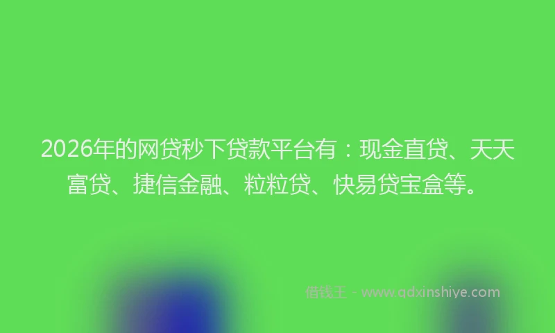 2026年的网贷秒下贷款平台有：现金直贷、天天富贷、捷信金融、粒粒贷、快易贷宝盒等。