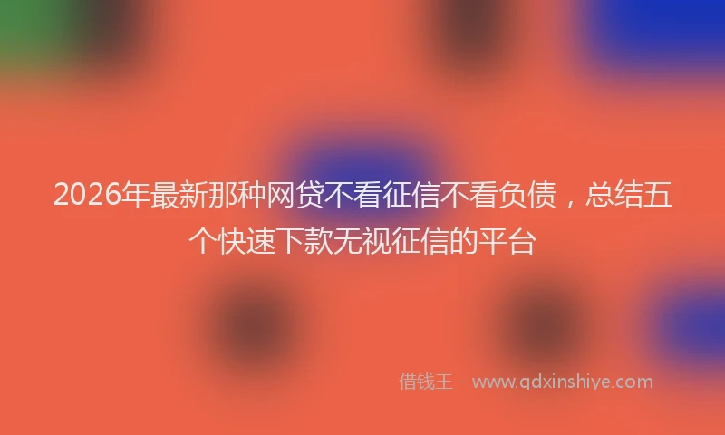2026年最新那种网贷不看征信不看负债，总结五个快速下款无视征信的平台