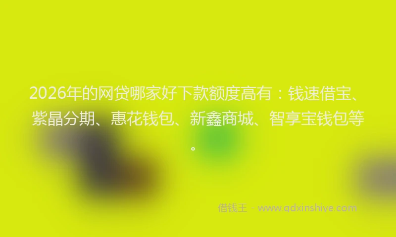 2026年的网贷哪家好下款额度高有：钱速借宝、紫晶分期、惠花钱包、新鑫商城、智享宝钱包等。