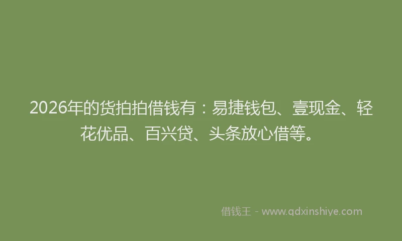 2026年的货拍拍借钱有：易捷钱包、壹现金、轻花优品、百兴贷、头条放心借等。