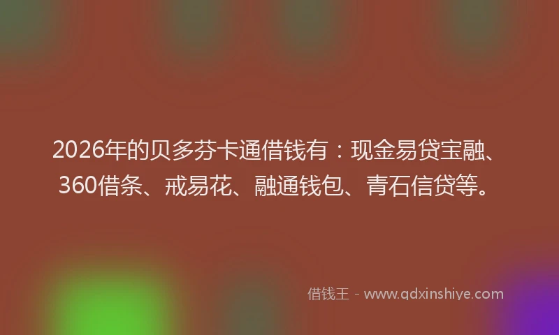 2026年的贝多芬卡通借钱有：现金易贷宝融、360借条、戒易花、融通钱包、青石信贷等。