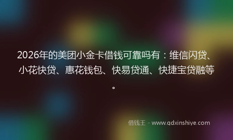 2026年的美团小金卡借钱可靠吗有：维信闪贷、小花快贷、惠花钱包、快易贷通、快捷宝贷融等。