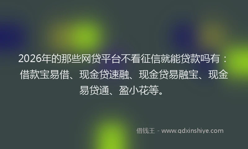 2026年的那些网贷平台不看征信就能贷款吗有：借款宝易借、现金贷速融、现金贷易融宝、现金易贷通、盈小花等。
