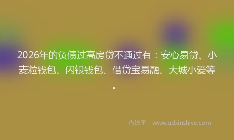 2026年的负债过高房贷不通过有：安心易贷、小麦粒钱包、闪银钱包、借贷宝易融、大城小爱等。