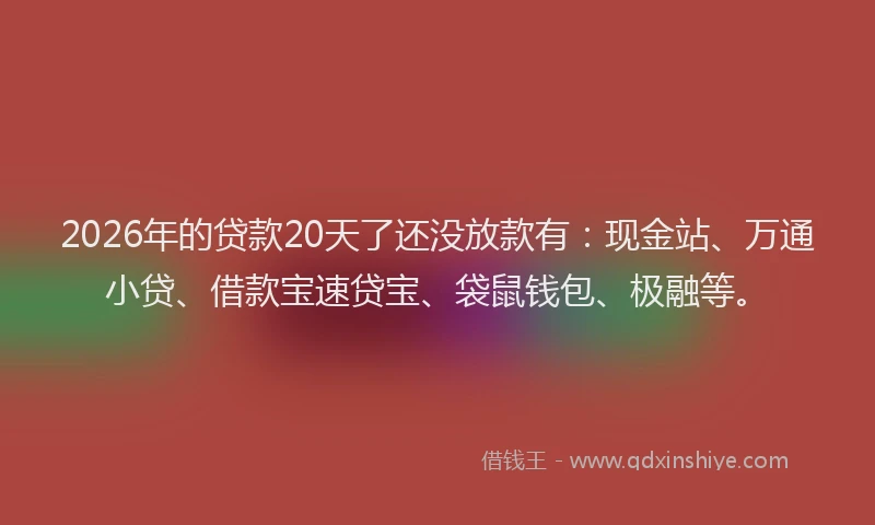 2026年的贷款20天了还没放款有：现金站、万通小贷、借款宝速贷宝、袋鼠钱包、极融等。