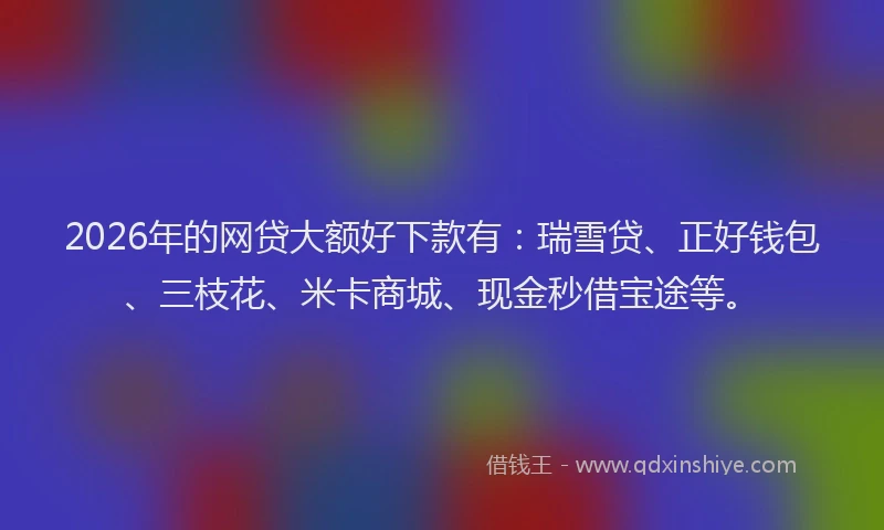 2026年的网贷大额好下款有：瑞雪贷、正好钱包、三枝花、米卡商城、现金秒借宝途等。