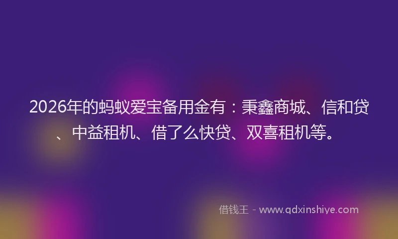 2026年的蚂蚁爱宝备用金有：秉鑫商城、信和贷、中益租机、借了么快贷、双喜租机等。