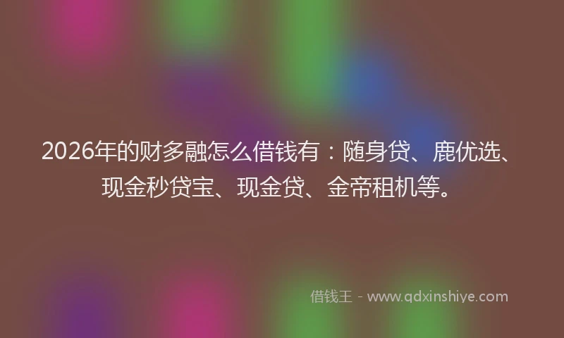 2026年的财多融怎么借钱有：随身贷、鹿优选、现金秒贷宝、现金贷、金帝租机等。