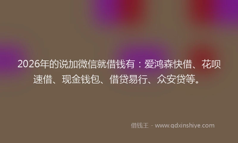 2026年的说加微信就借钱有：爱鸿森快借、花呗速借、现金钱包、借贷易行、众安贷等。