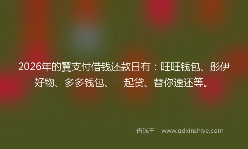2026年的翼支付借钱还款日有：旺旺钱包、彤伊好物、多多钱包、一起贷、替你速还等。