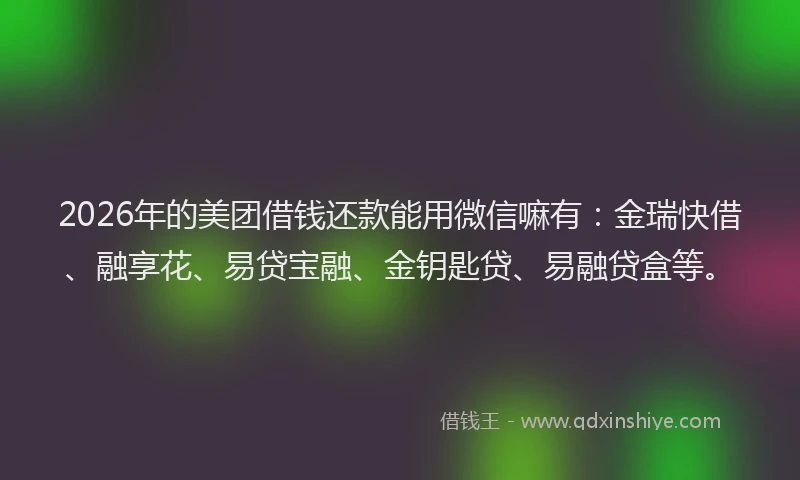 2026年的美团借钱还款能用微信嘛有：金瑞快借、融享花、易贷宝融、金钥匙贷、易融贷盒等。