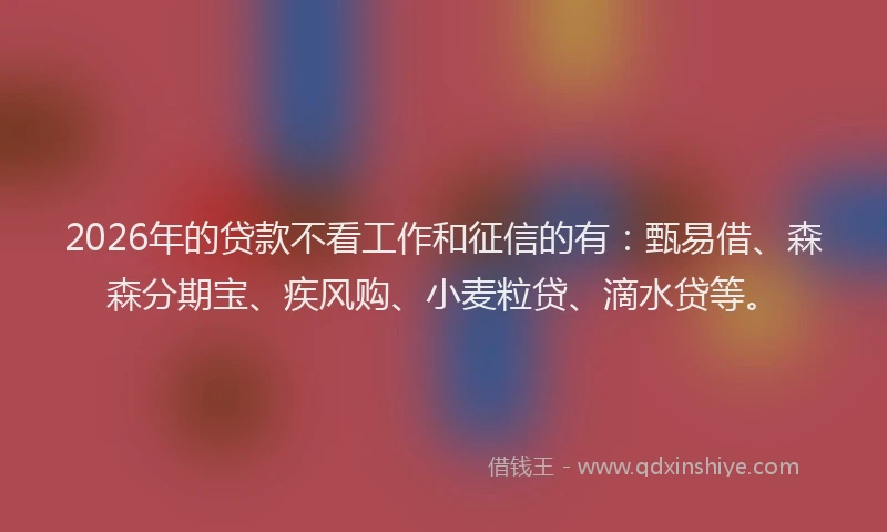 2026年的贷款不看工作和征信的有：甄易借、森森分期宝、疾风购、小麦粒贷、滴水贷等。