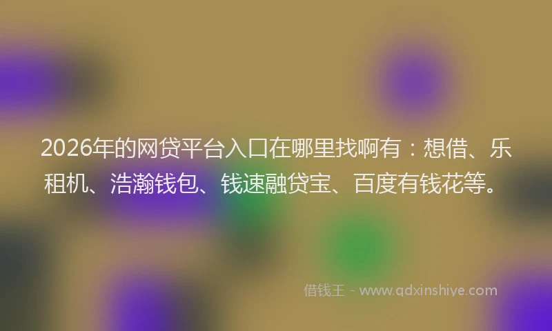 2026年的网贷平台入口在哪里找啊有：想借、乐租机、浩瀚钱包、钱速融贷宝、百度有钱花等。