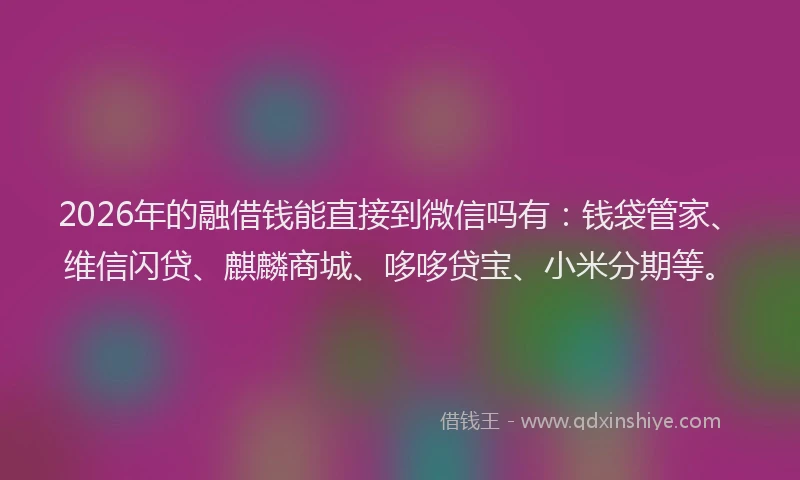2026年的融借钱能直接到微信吗有：钱袋管家、维信闪贷、麒麟商城、哆哆贷宝、小米分期等。