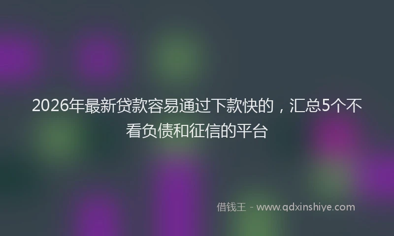 2026年最新贷款容易通过下款快的，汇总5个不看负债和征信的平台