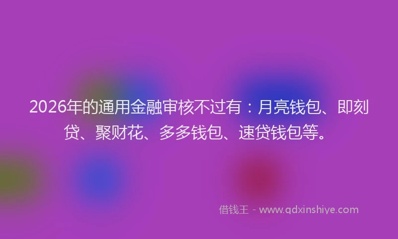 2026年的通用金融审核不过有：月亮钱包、即刻贷、聚财花、多多钱包、速贷钱包等。
